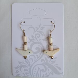 Iroquois Small Shell Carved Bird Fetish Earrings